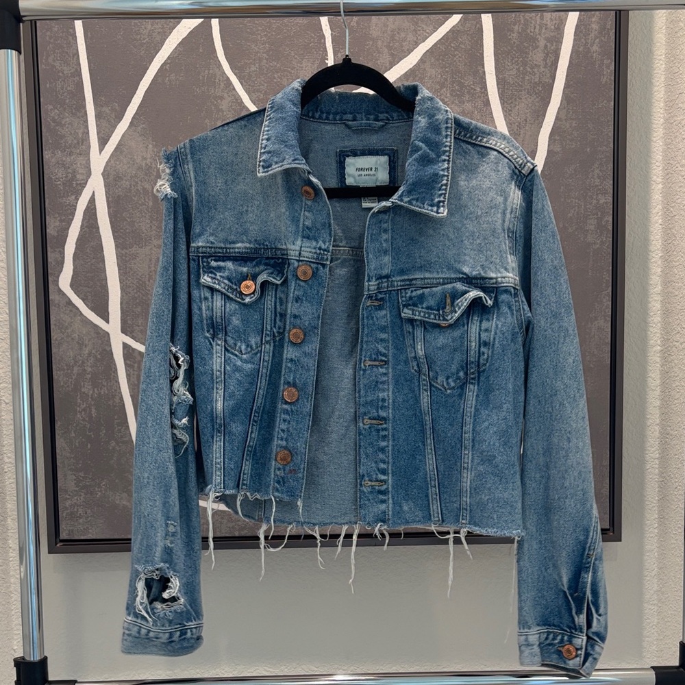 Forever 21 Distressed Blue Jean Jacket